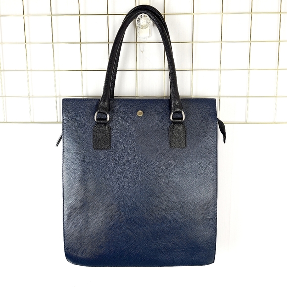 LR Paris Handbags - LR Paris Two-Tone Navy Blue Black Vintage Tote Bag
